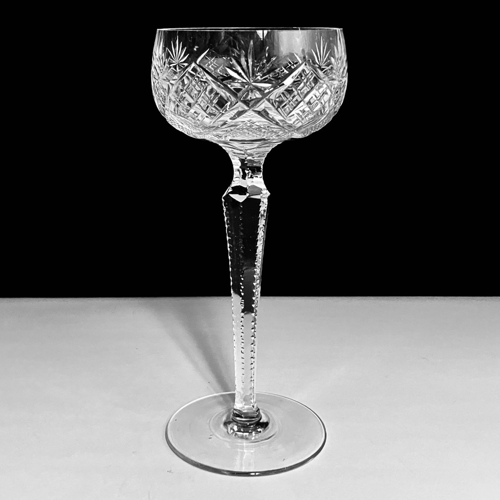 Antique CUT GLASS HOCK WINE / Early 1900s / ETCHED STEM / Clear Crystal
